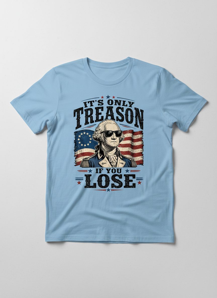 It's Only Treason If You Lose Patriotic History T-Shirt - product mockup - Light Blue