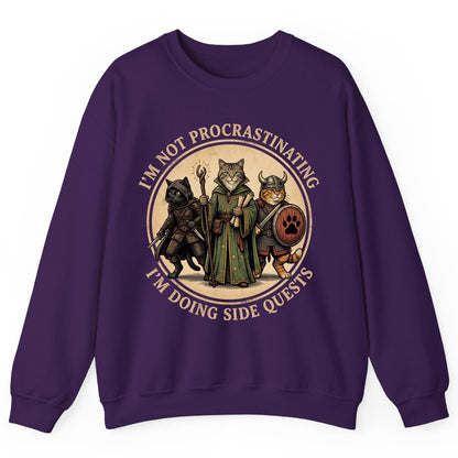 I'm Not Procrastinating I'm Doing Side Quests rpg cats Sweatshirt Purple product mockup