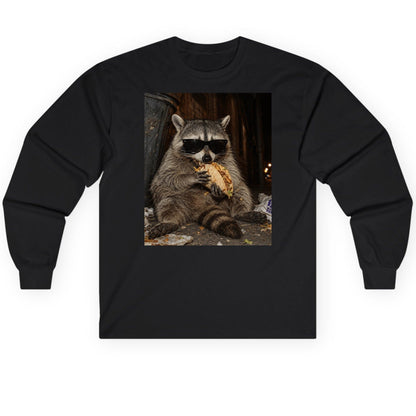 Raccoon Eating Taco Funny Animal Lovers Long Sleeve Tee - product mockup - Black