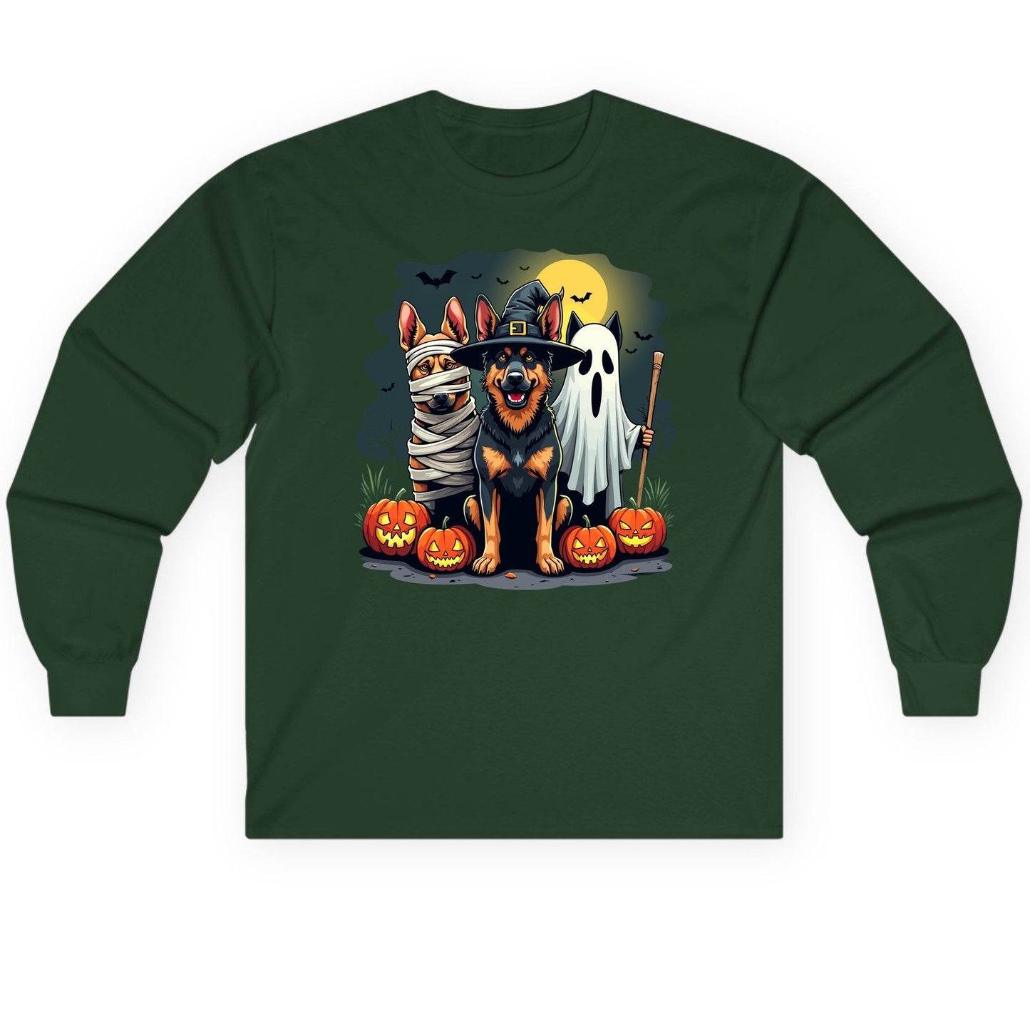 Halloween Dogs in Costumes Halloween dogs Long Sleeve Tee Forest Green product mockup
