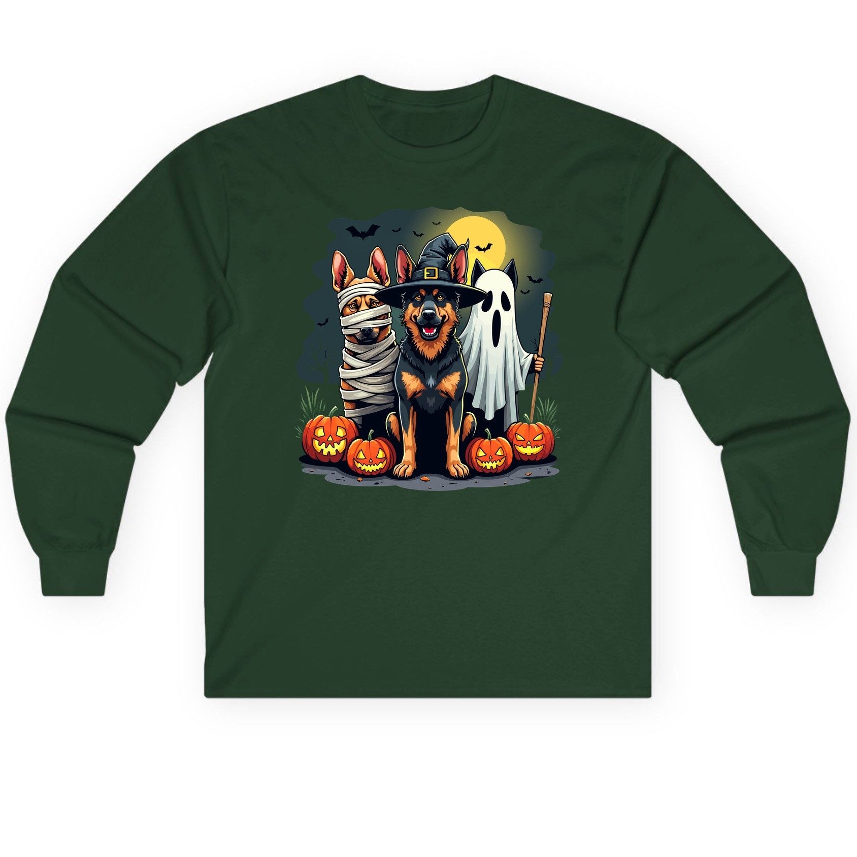 Halloween Dogs in Costumes Halloween dogs Long Sleeve Tee Forest Green product mockup