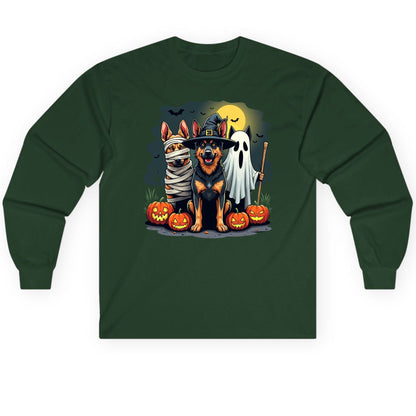 Halloween Dogs in Costumes Halloween dogs Long Sleeve Tee Forest Green product mockup