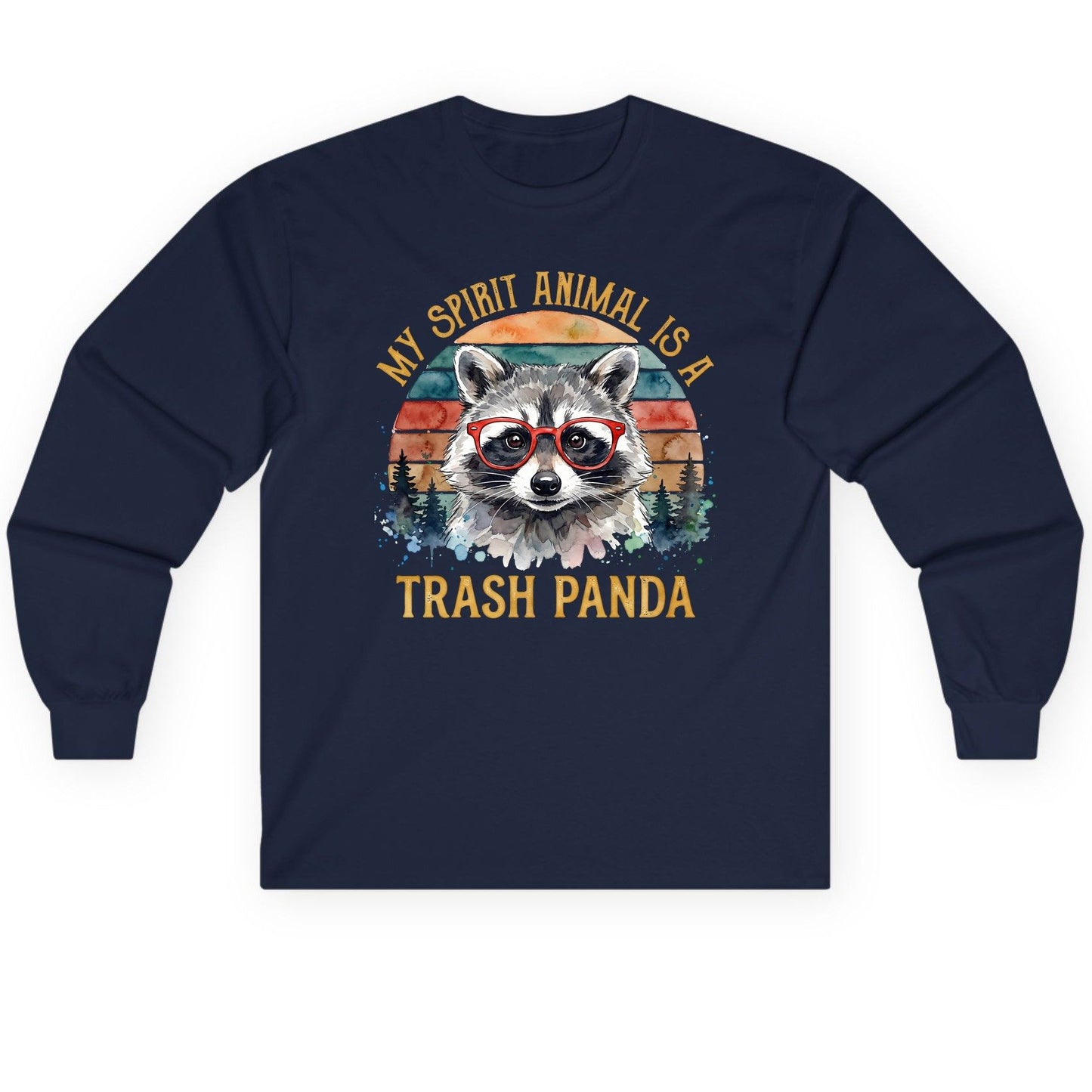 My Spirit Animal Is a Trash Panda raccoon Long Sleeve Tee Navy product mockup