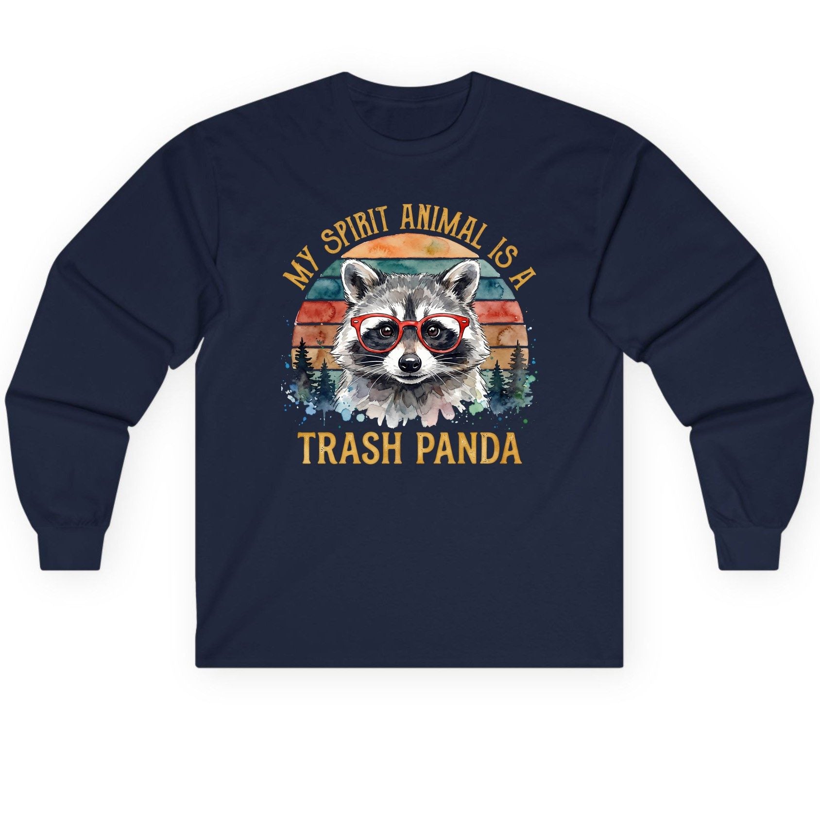 My Spirit Animal Is a Trash Panda raccoon Long Sleeve Tee Navy product mockup