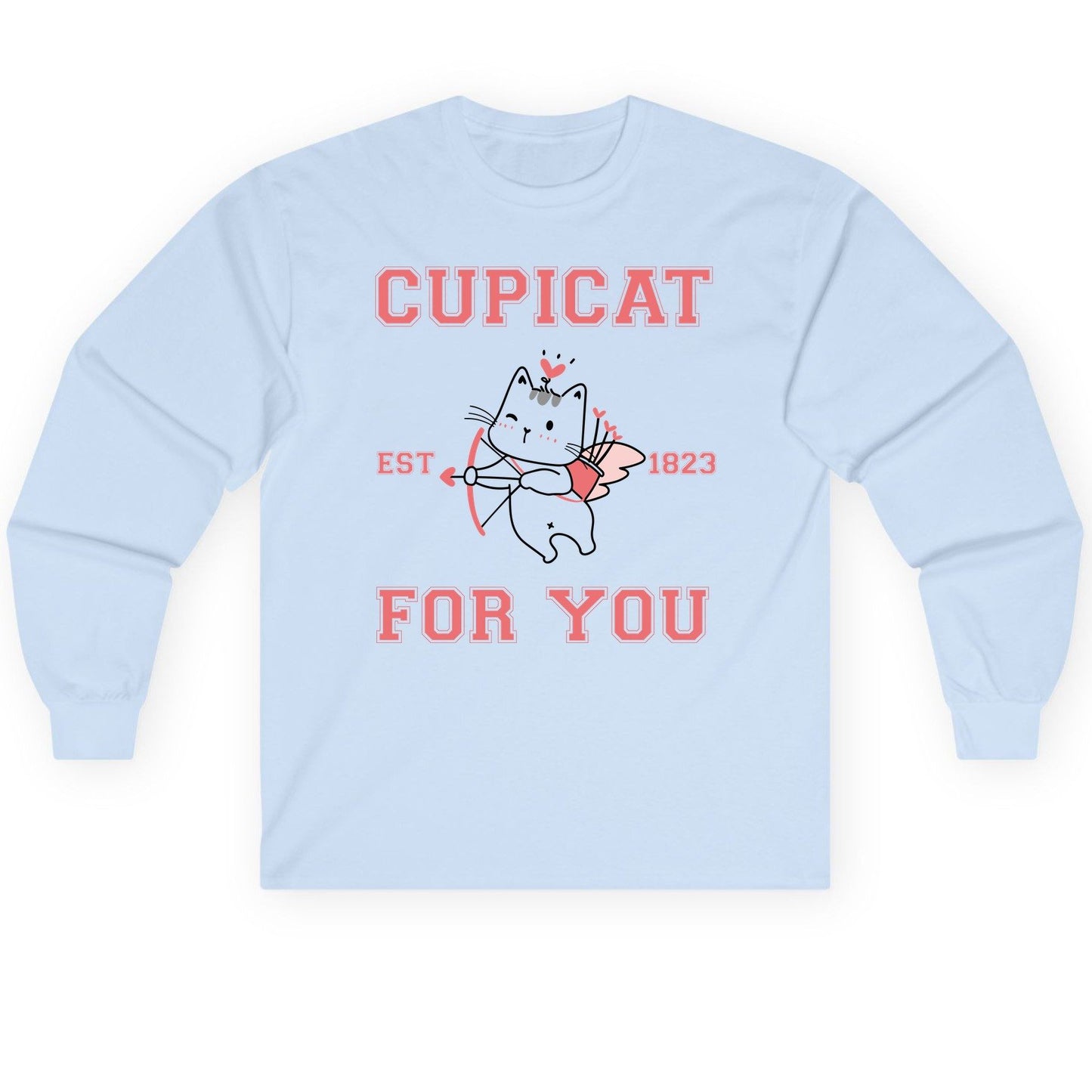 Cupicat Est 1823 for You cupid cat Long Sleeve Tee Light Blue product mockup