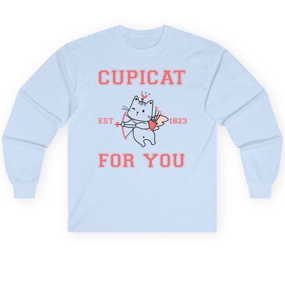 Cupicat Est 1823 for You cupid cat Long Sleeve Tee Light Blue product mockup