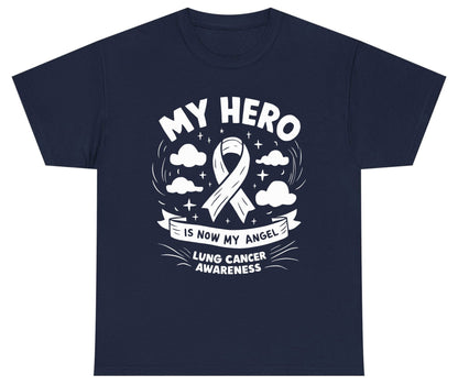 My Hero Is Now My Angel Lung Cancer Awareness lung cancer awareness Youth T-Shirt Navy product mockup
