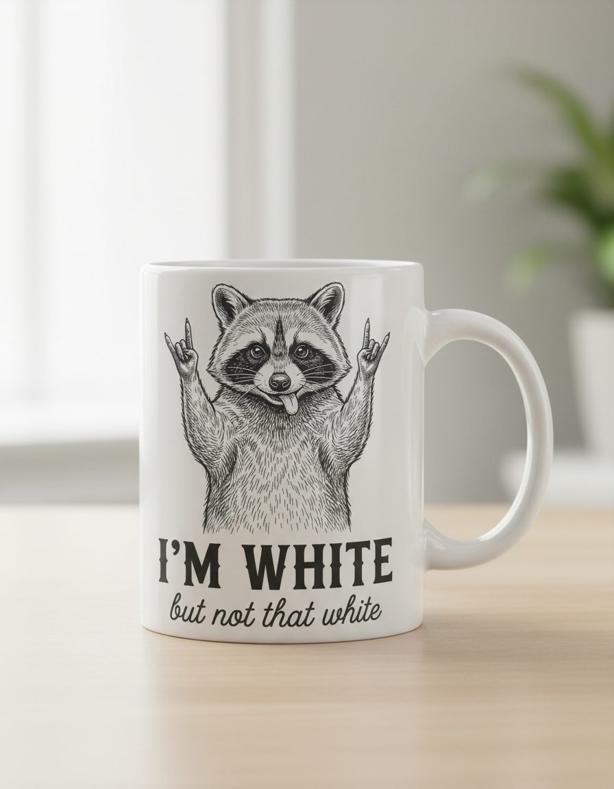 I'M WHITE but Not That White Funny Raccoon White Mug - product mockup - White