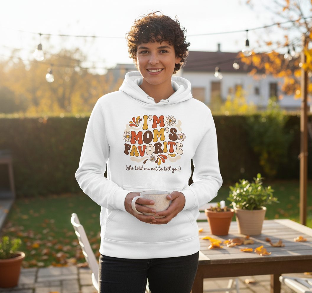 I'm Mom's Favorite (She Told Me Not to Tell You) favorite child Hoodie White lifestyle mockup
