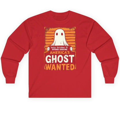 Date October 31 Offense Ghosting America's Ghost Wanted ghost Long Sleeve Tee Red product mockup