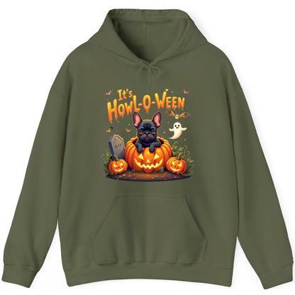 It's Howl-O-Ween french bulldog Hoodie Military Green product mockup