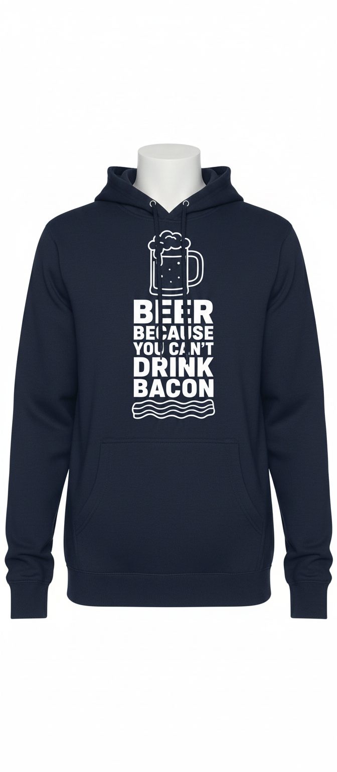 You Can't Drink Bacon Beer Funny Lovers Hoodie - product mockup - Navy