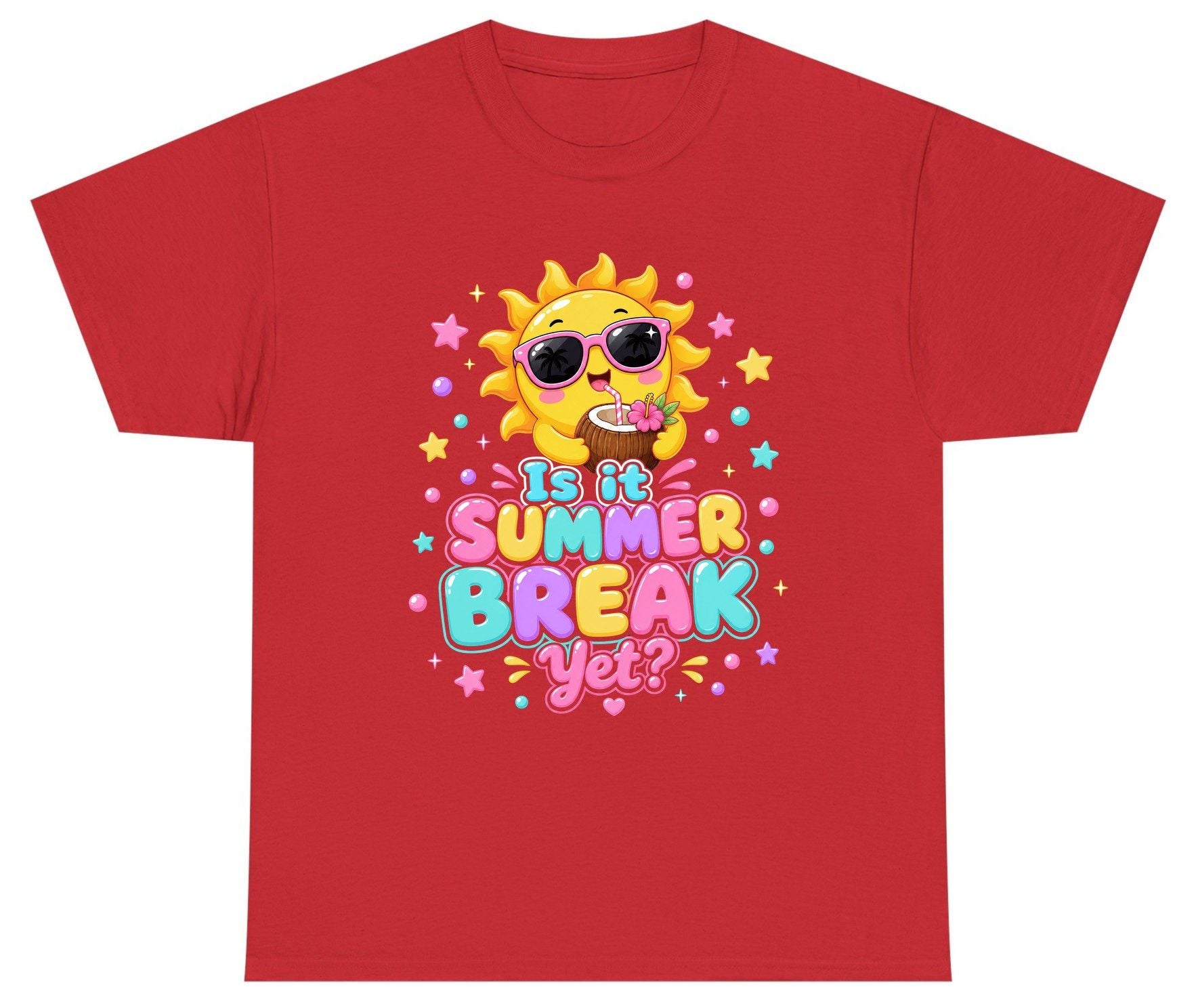 Is It SUMMER BREAK Yet Funny Vacation Youth T-Shirt - product mockup - Red
