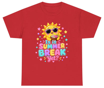 Is It SUMMER BREAK Yet Funny Vacation Youth T-Shirt - product mockup - Red
