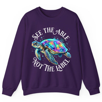 See the Able Not the Label Autism Awareness Sweatshirt - product mockup - Purple