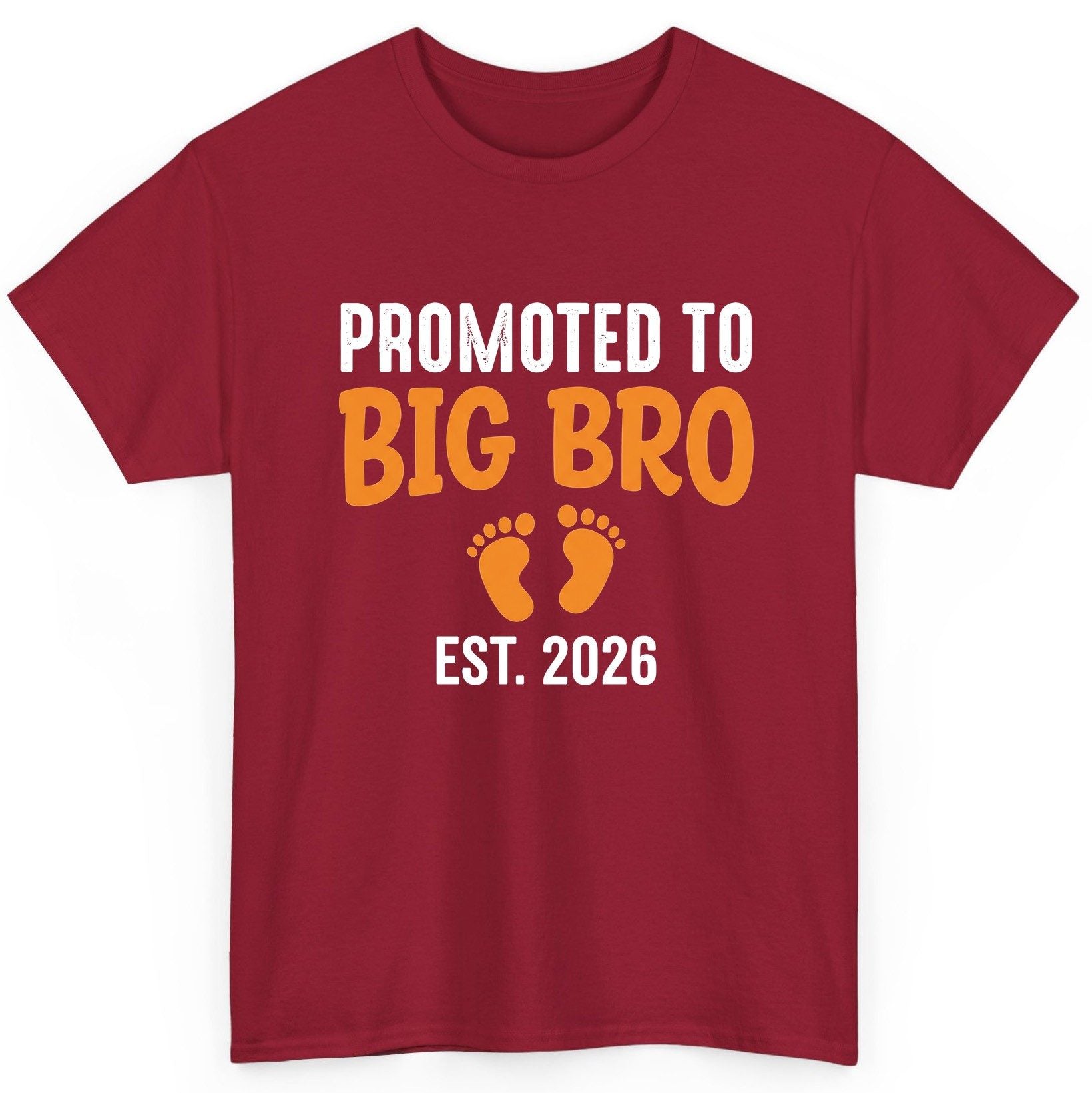 Promoted TO BIG BRO EST 2026 Pregnancy Announcement T-Shirt - product mockup - Cardinal Red