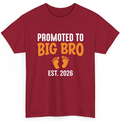 Promoted TO BIG BRO EST 2026 Pregnancy Announcement T-Shirt - product mockup - Cardinal Red
