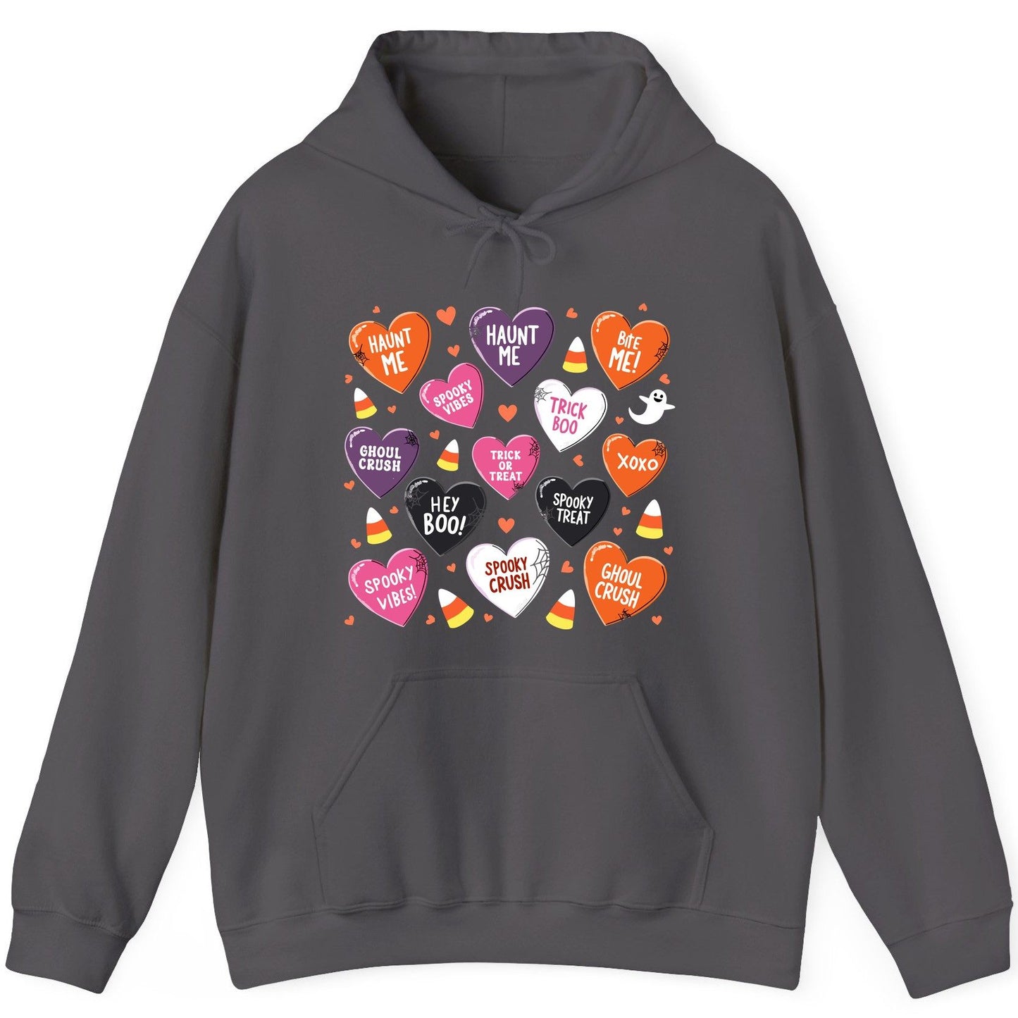 Spooky Halloween Conversation Hearts Halloween conversation hearts Hoodie Charcoal product mockup