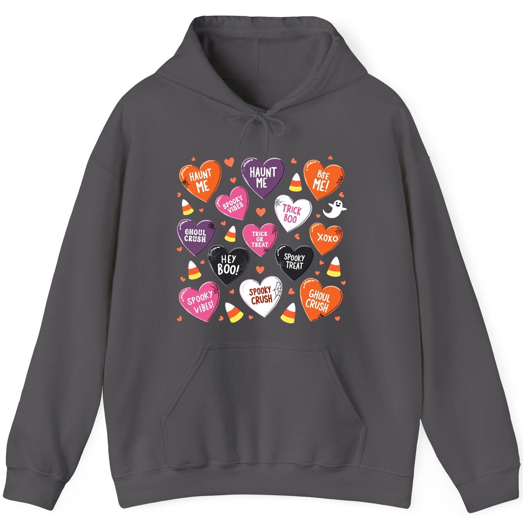 Spooky Halloween Conversation Hearts Halloween conversation hearts Hoodie Charcoal product mockup