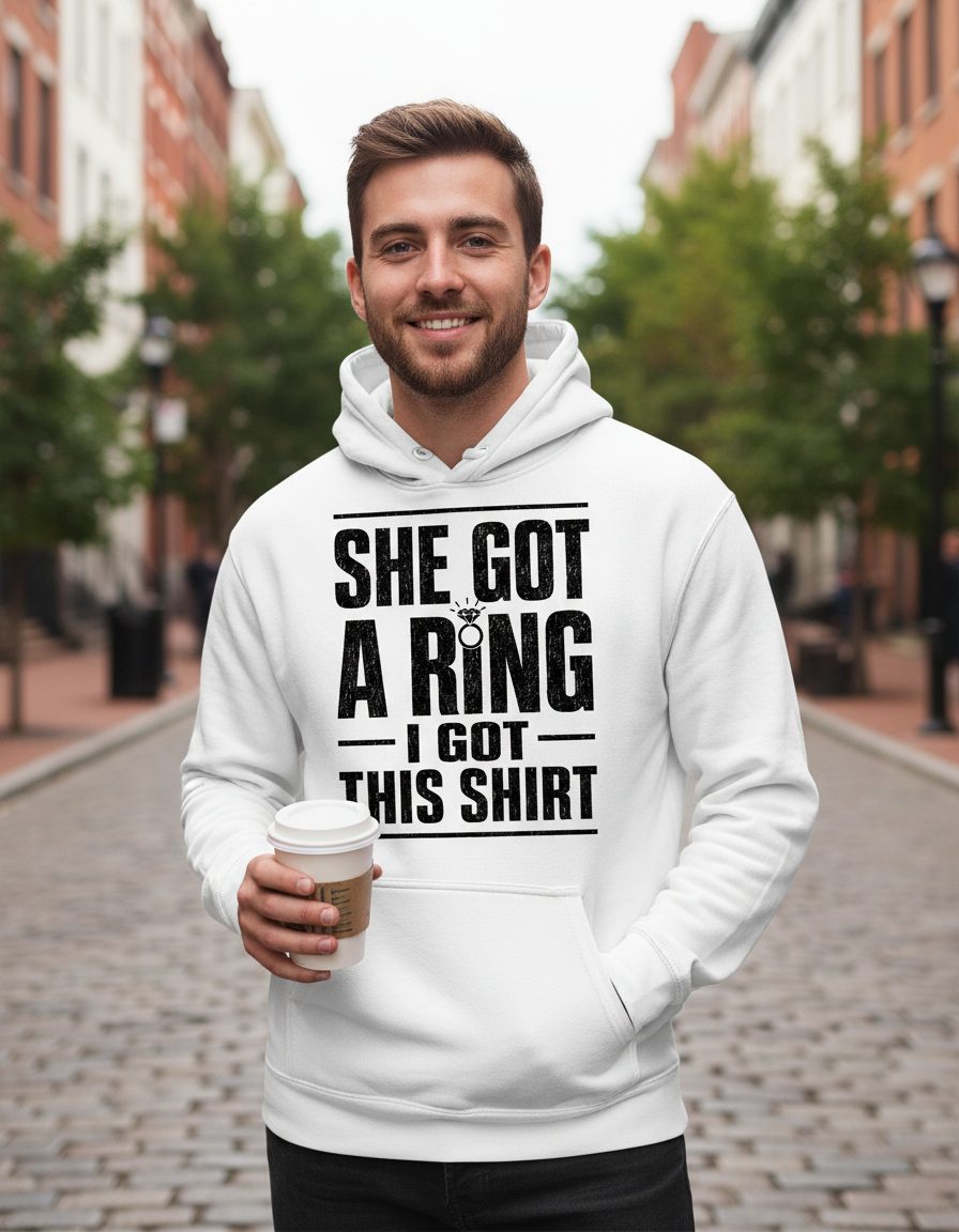 She Got a Ring I Got This Shirt Funny Bachelorette Party Hoodie - lifestyle model mockup - White