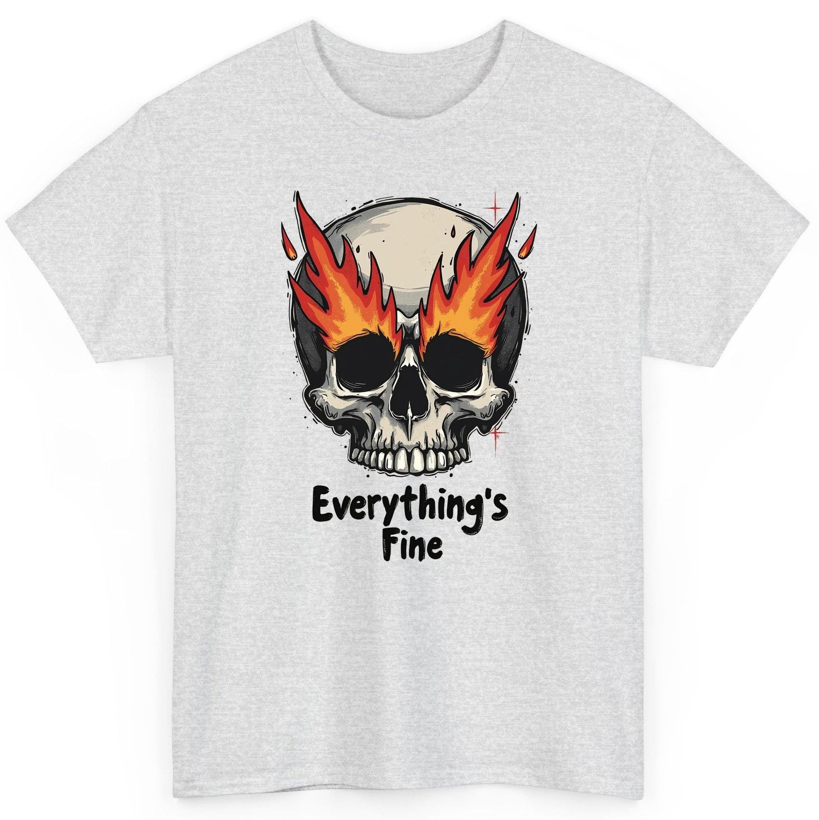 Everything's Fine flaming skull T-Shirt Ash product mockup