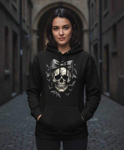 Gothic Skull with Bow gothic skull Hoodie Black lifestyle mockup