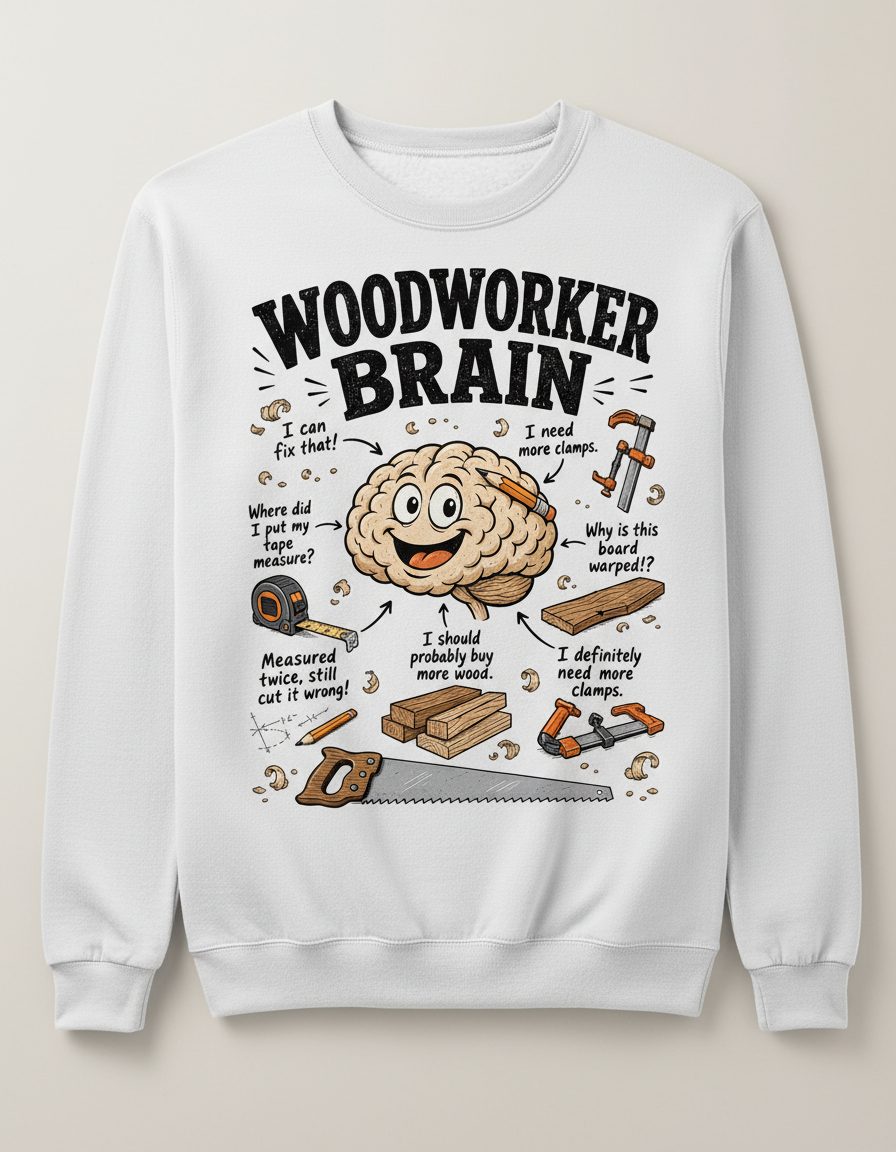 Woodworker Brain Funny Woodworking Sweatshirt - product mockup - White