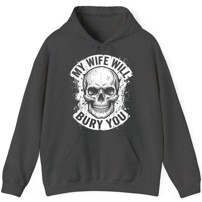 My Wife Will Bury You skull Hoodie Dark Heather product mockup