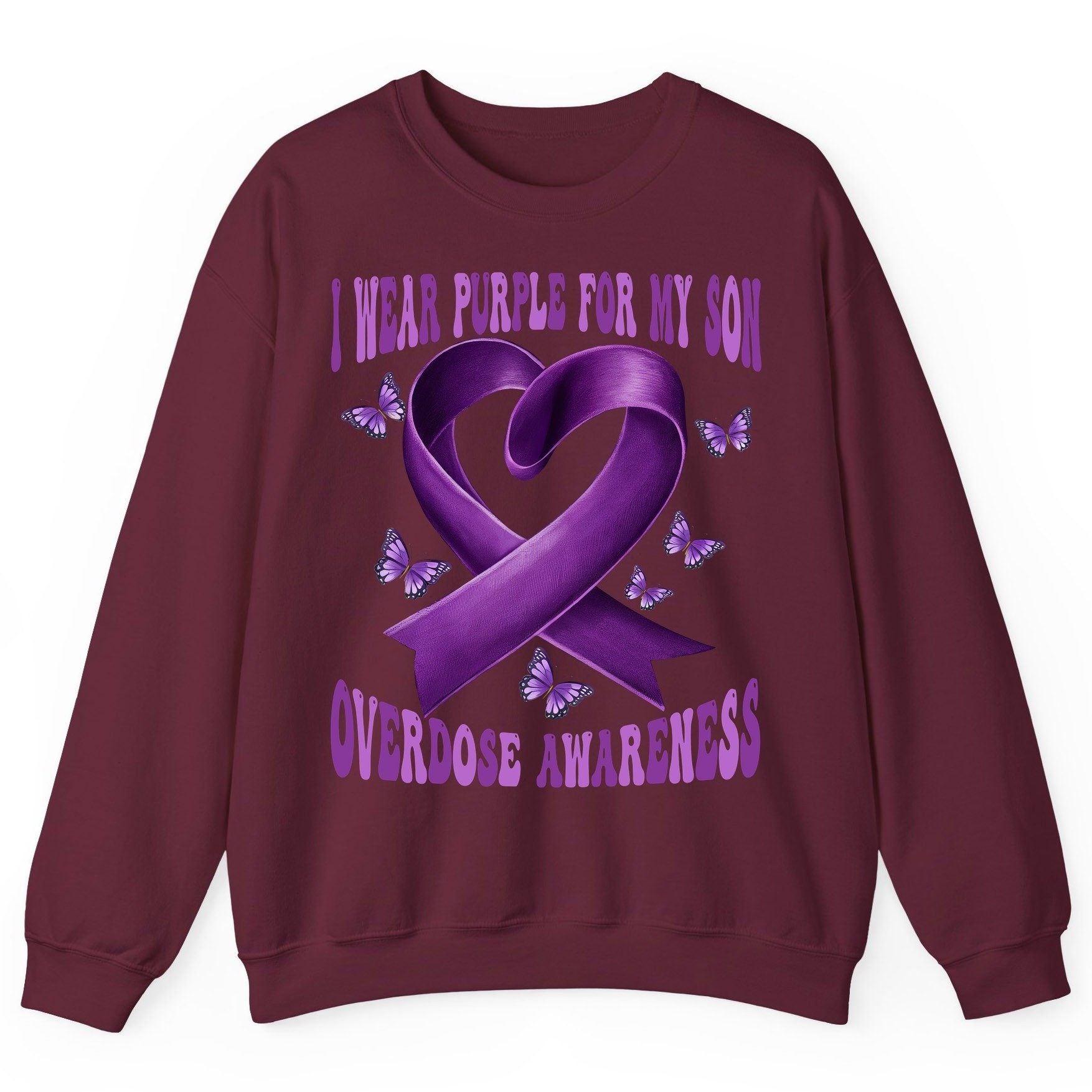 I Wear Purple for My Son Overdose Awareness overdose awareness Sweatshirt Maroon product mockup