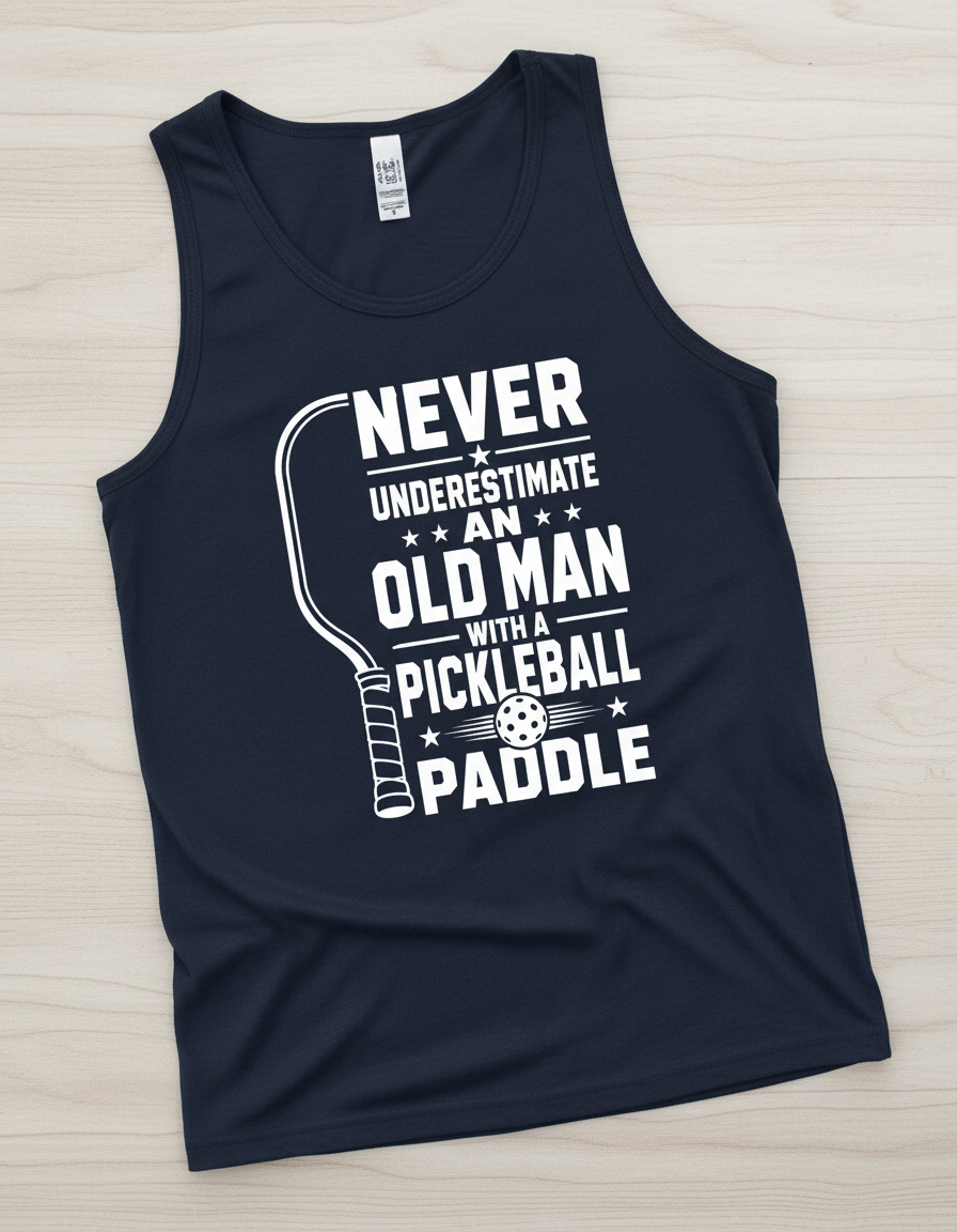Never Underestimate An Old Man With A Pickleball Paddle Tank Top - Navy