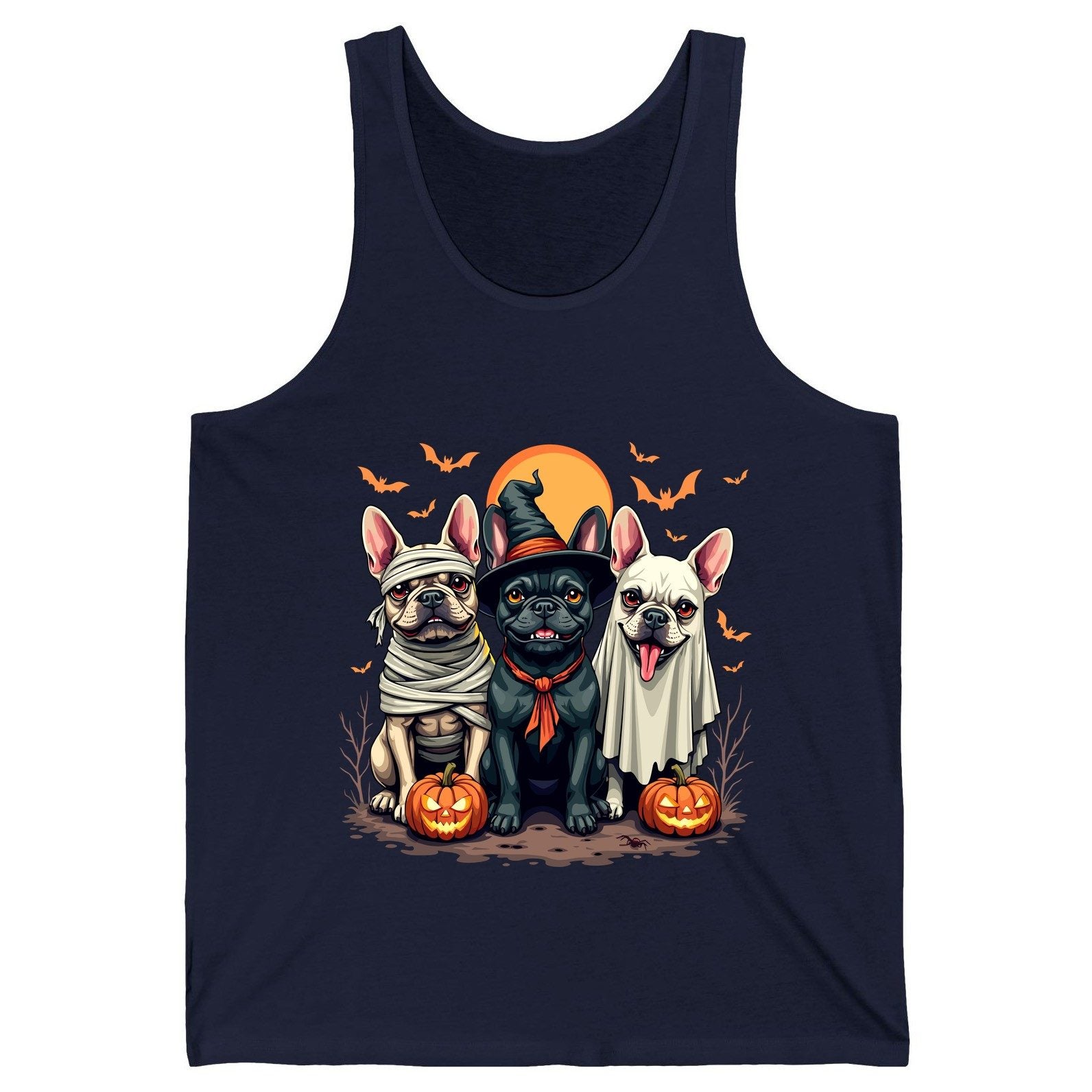 Halloween French Bulldogs Costumes french bulldogs Tank Top Navy product mockup