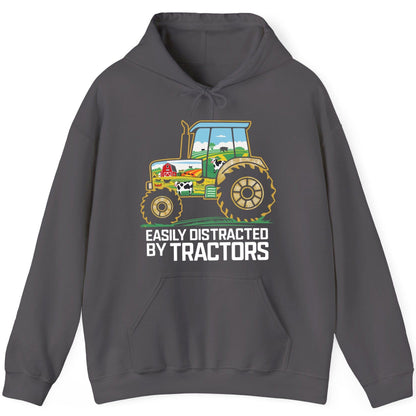 Easily Distracted by Tractors farming Hoodie Charcoal product mockup