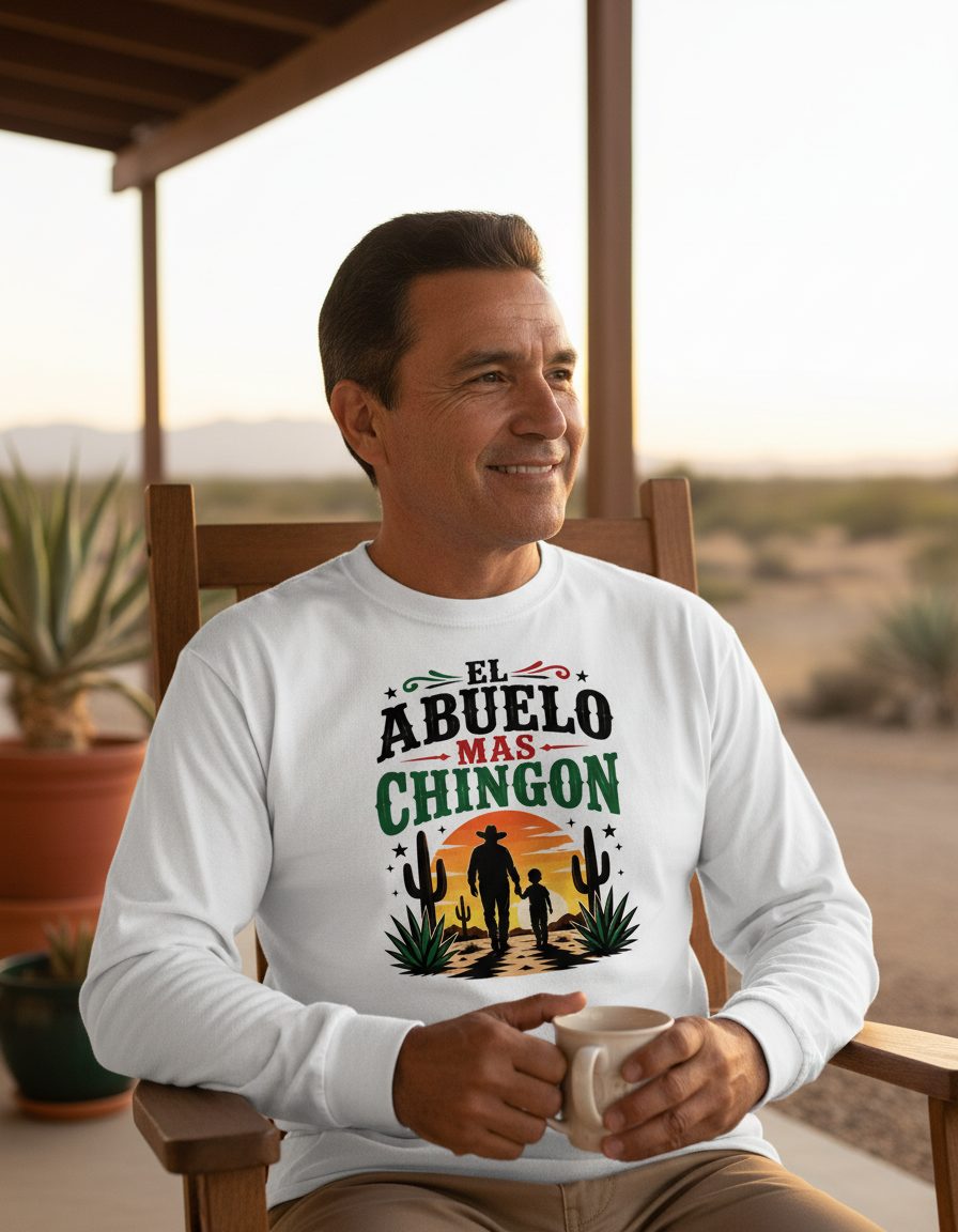 El Abuelo Mas Chingon grandfather and grandson Long Sleeve Tee White lifestyle mockup
