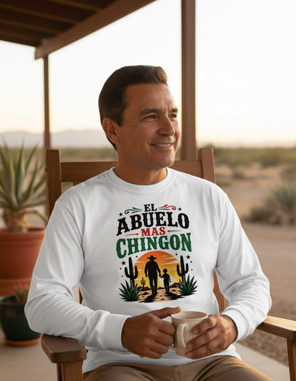 El Abuelo Mas Chingon grandfather and grandson Long Sleeve Tee White lifestyle mockup