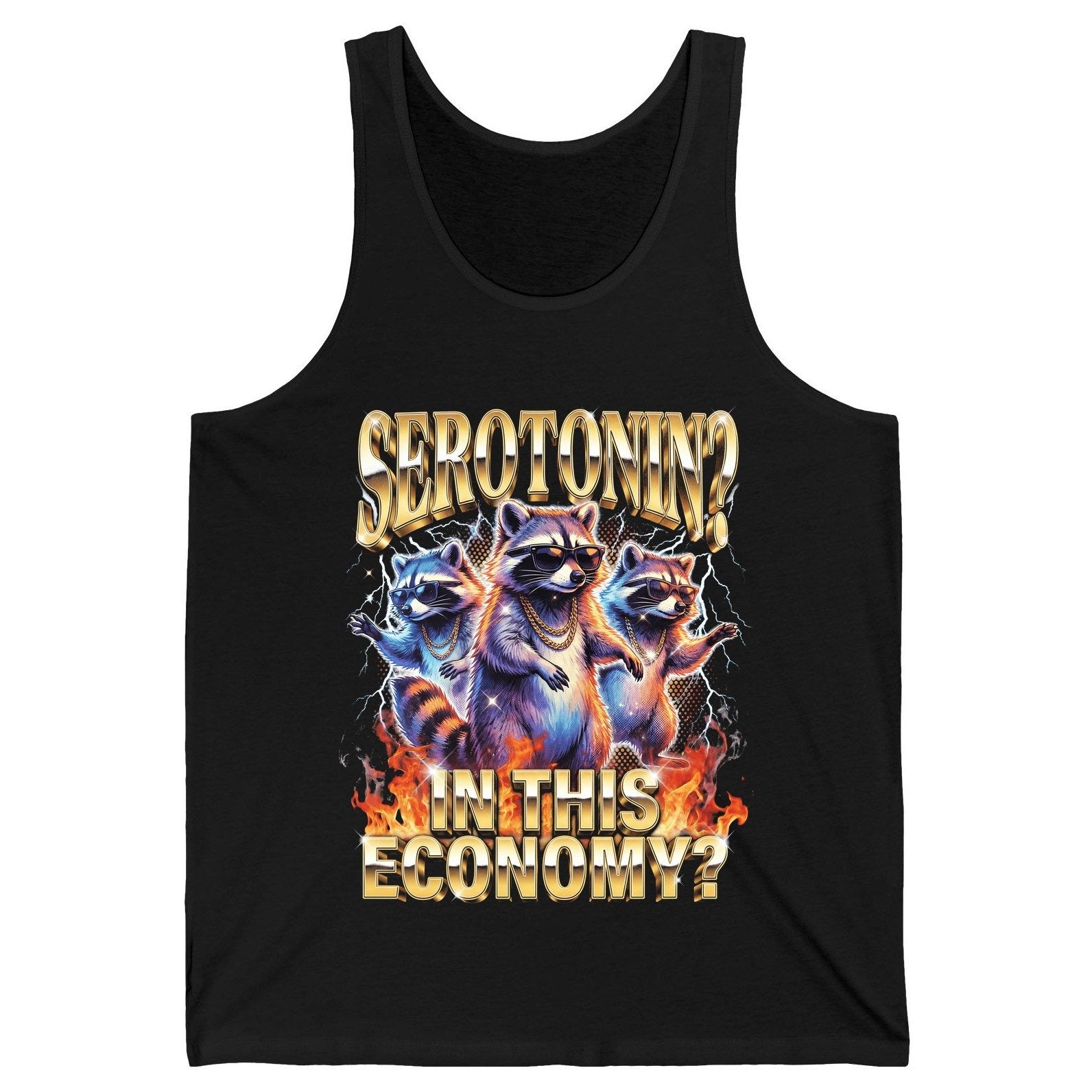 Serotonin in This Economy? raccoon Tank Top Black product mockup