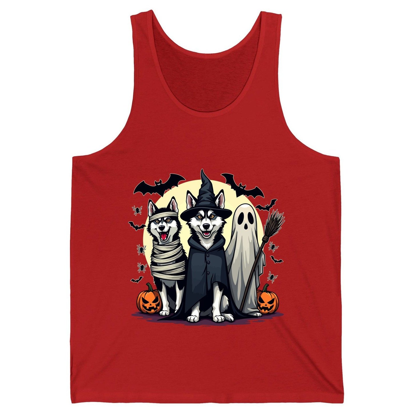Halloween Huskies in Costumes Halloween huskies Tank Top Red product mockup