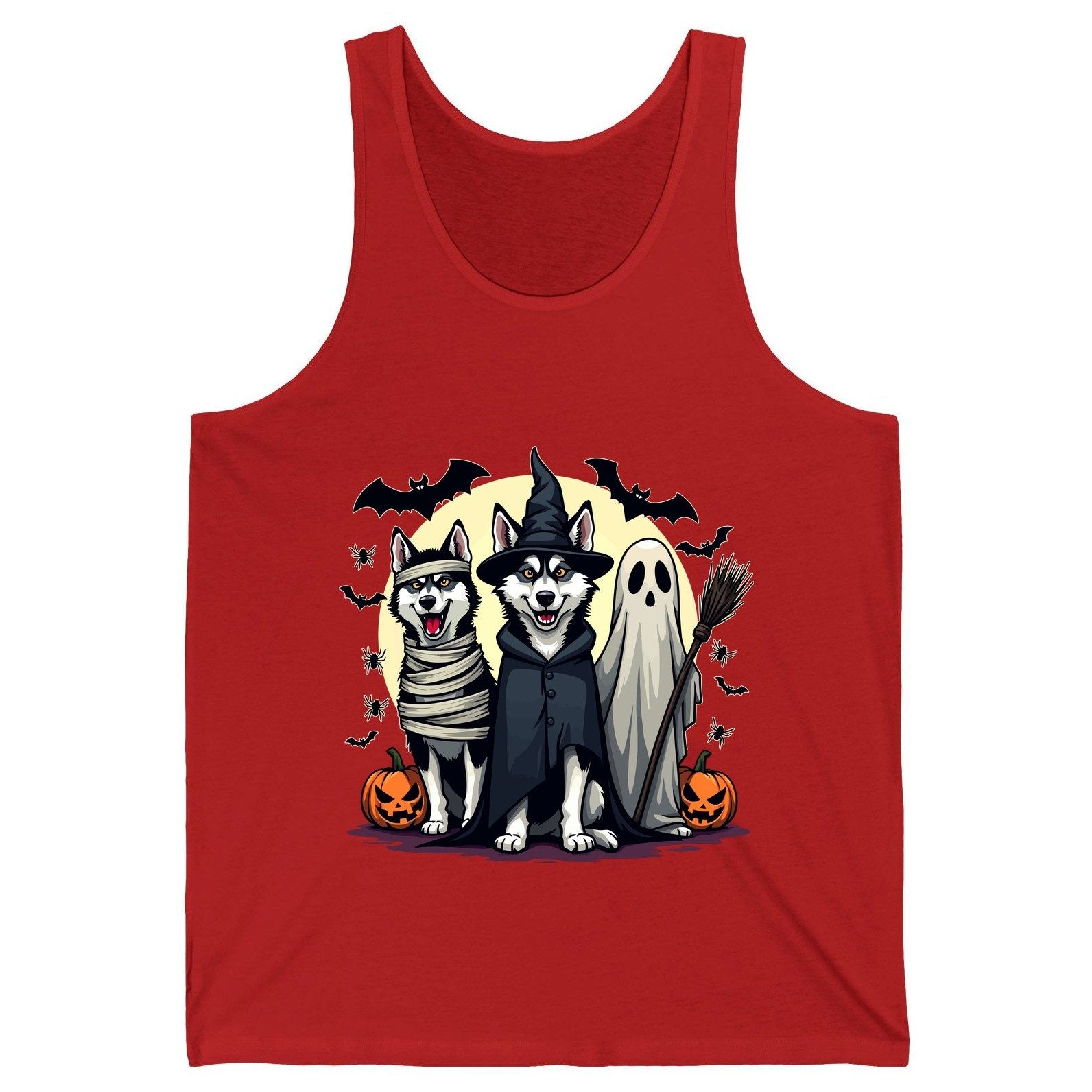 Halloween Huskies in Costumes Halloween huskies Tank Top Red product mockup