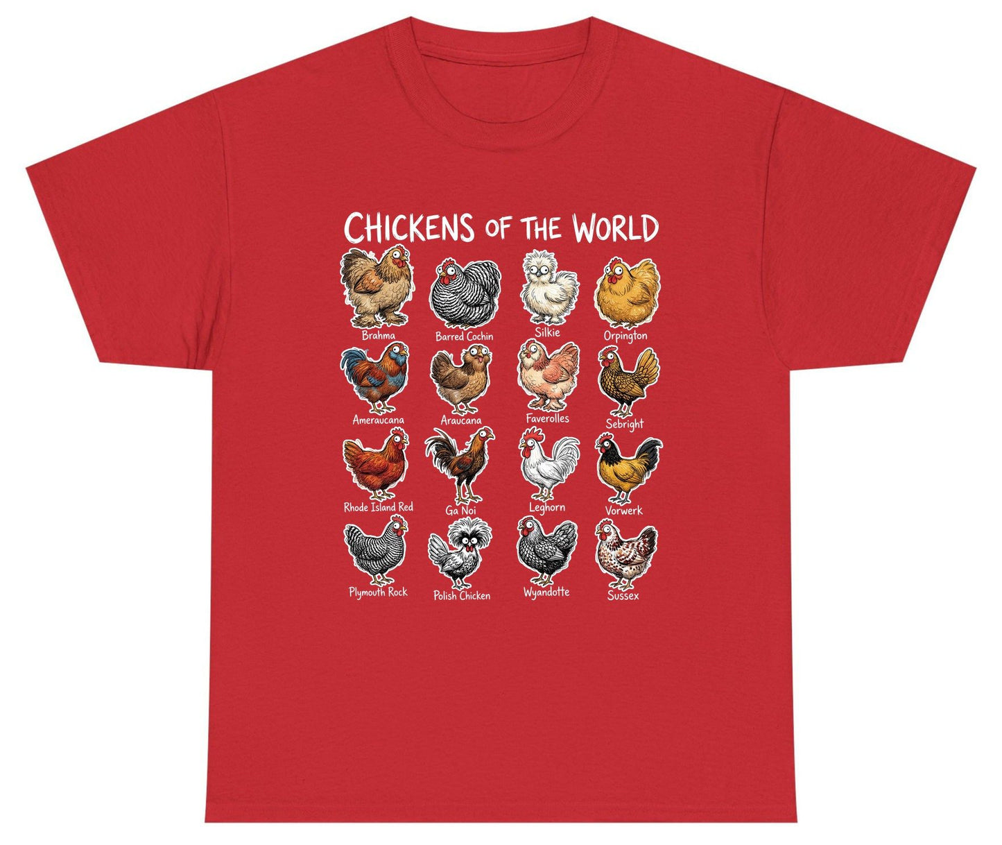 Chickens of the World chicken breeds Youth T-Shirt Red product mockup