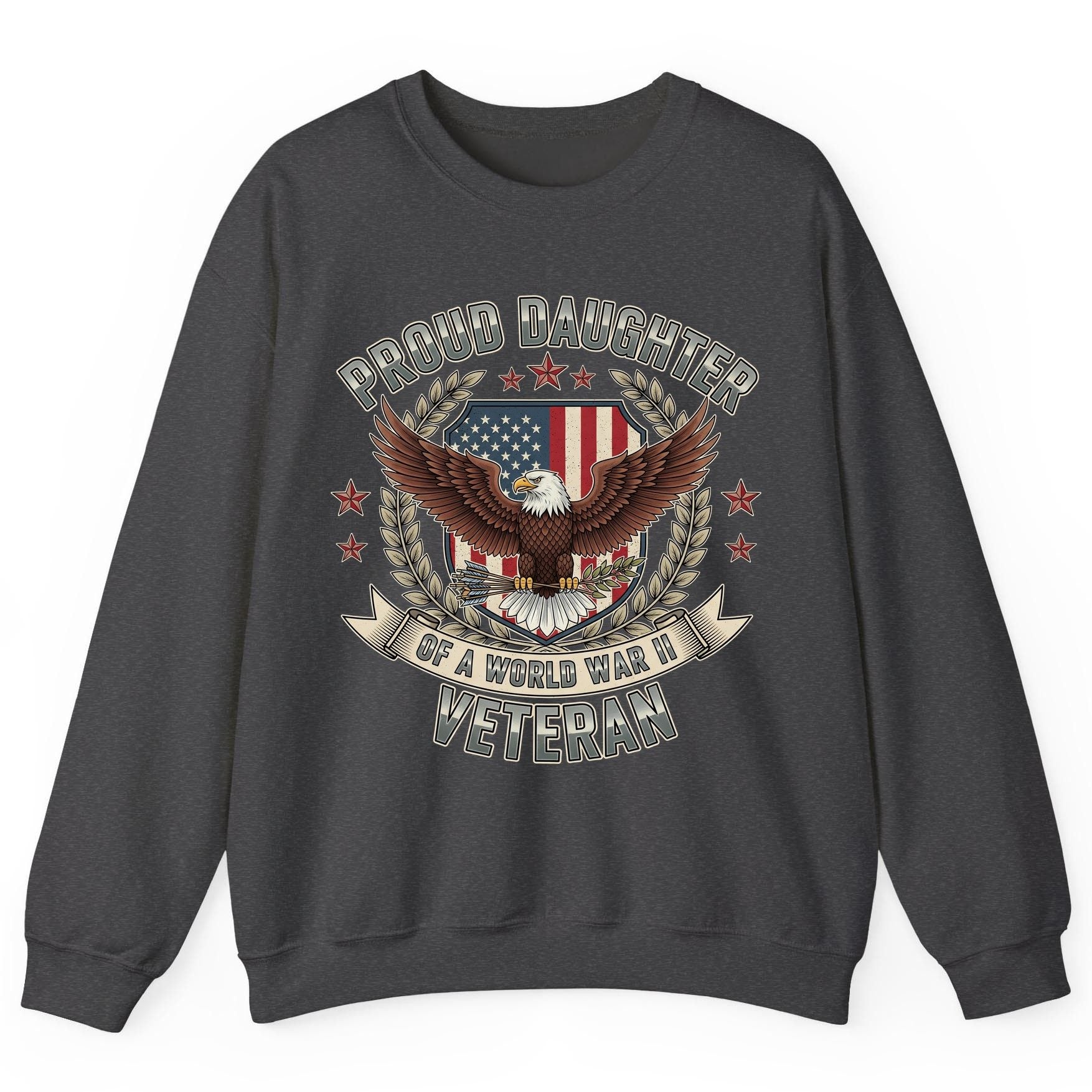 Proud Daughter of a World War Ii Veteran wwii veteran Sweatshirt Dark Heather product mockup