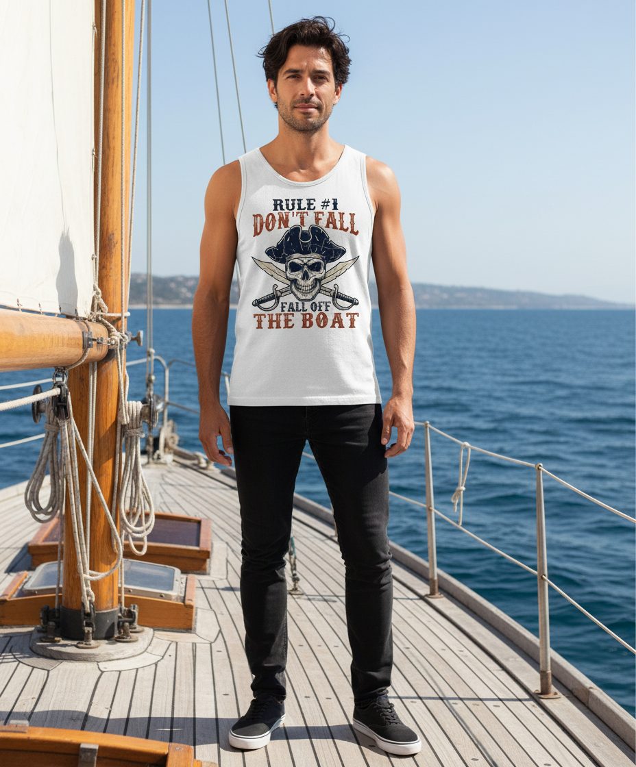 Rule 1 Don't Fall Off the Boat pirate Tank Top White lifestyle mockup
