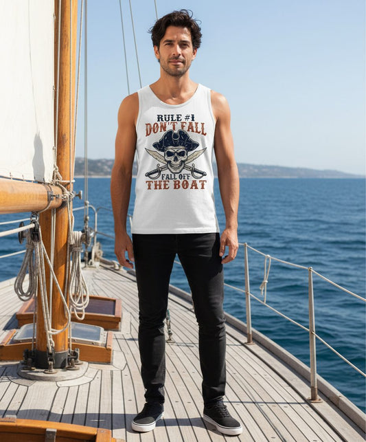 Rule 1 Don't Fall Off the Boat pirate Tank Top White lifestyle mockup
