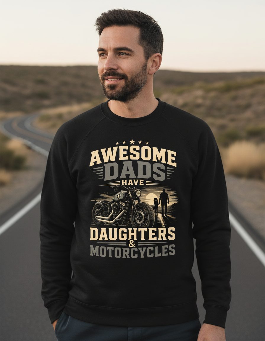 Awesome Dads Have Daughters & Motorcycles biker dad Sweatshirt Black lifestyle mockup