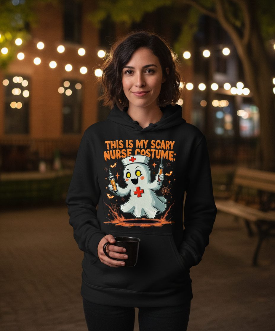 This Is My Scary Nurse Costume ghost nurse Hoodie Black lifestyle mockup