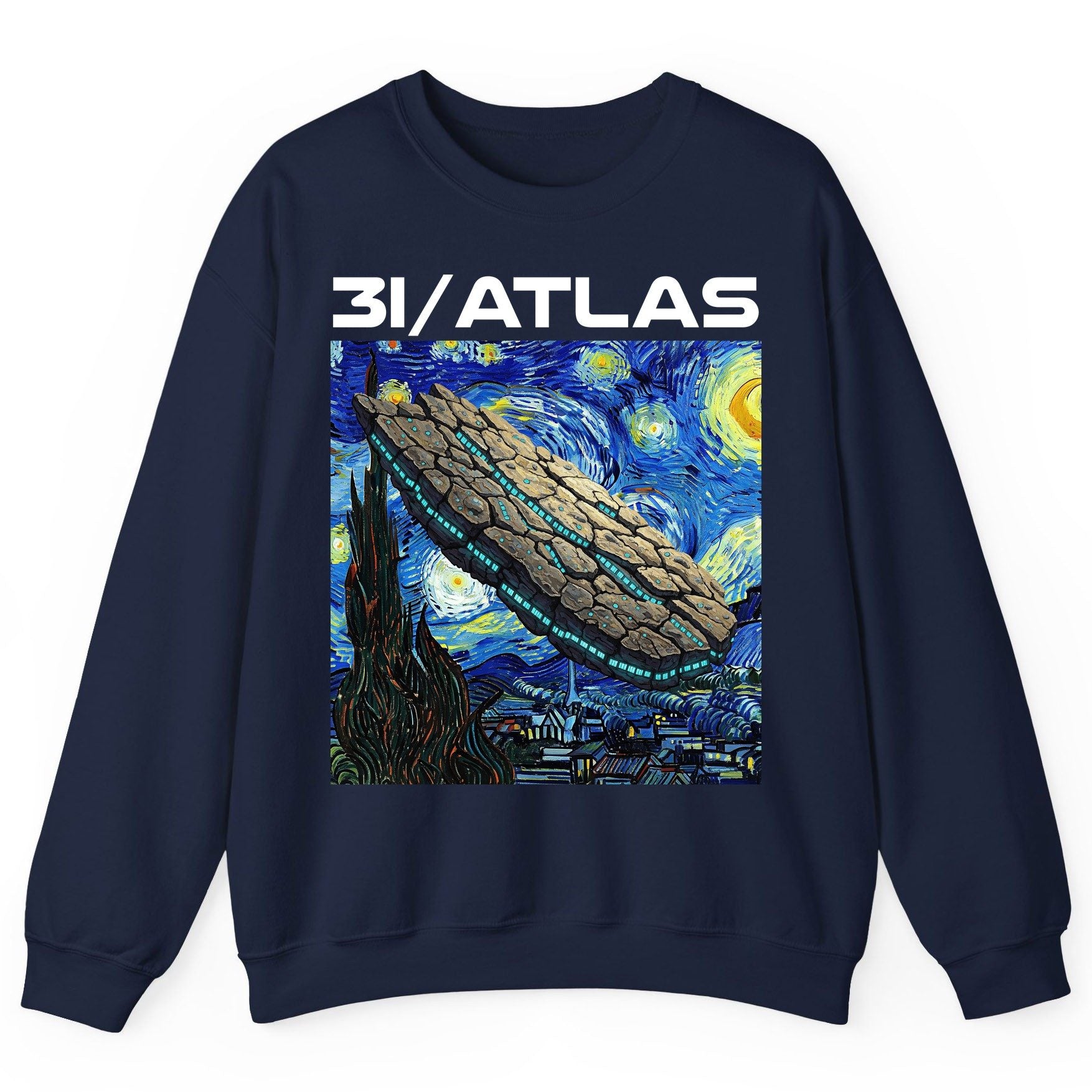 31 Atlas van gogh sci-fi mashup Sweatshirt Navy product mockup