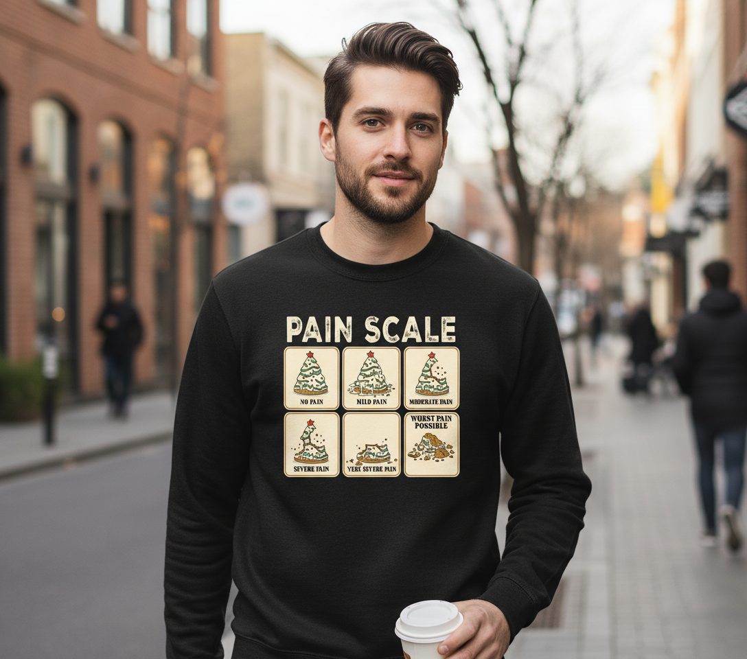 Pain Scale Christmas cookie pain scale Sweatshirt Black lifestyle mockup