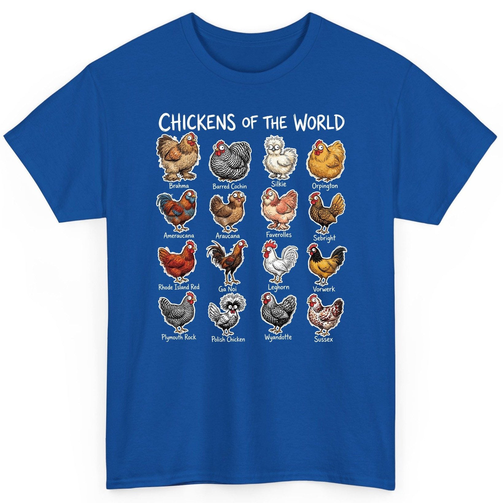 Chickens of the World chicken breeds T-Shirt Royal product mockup