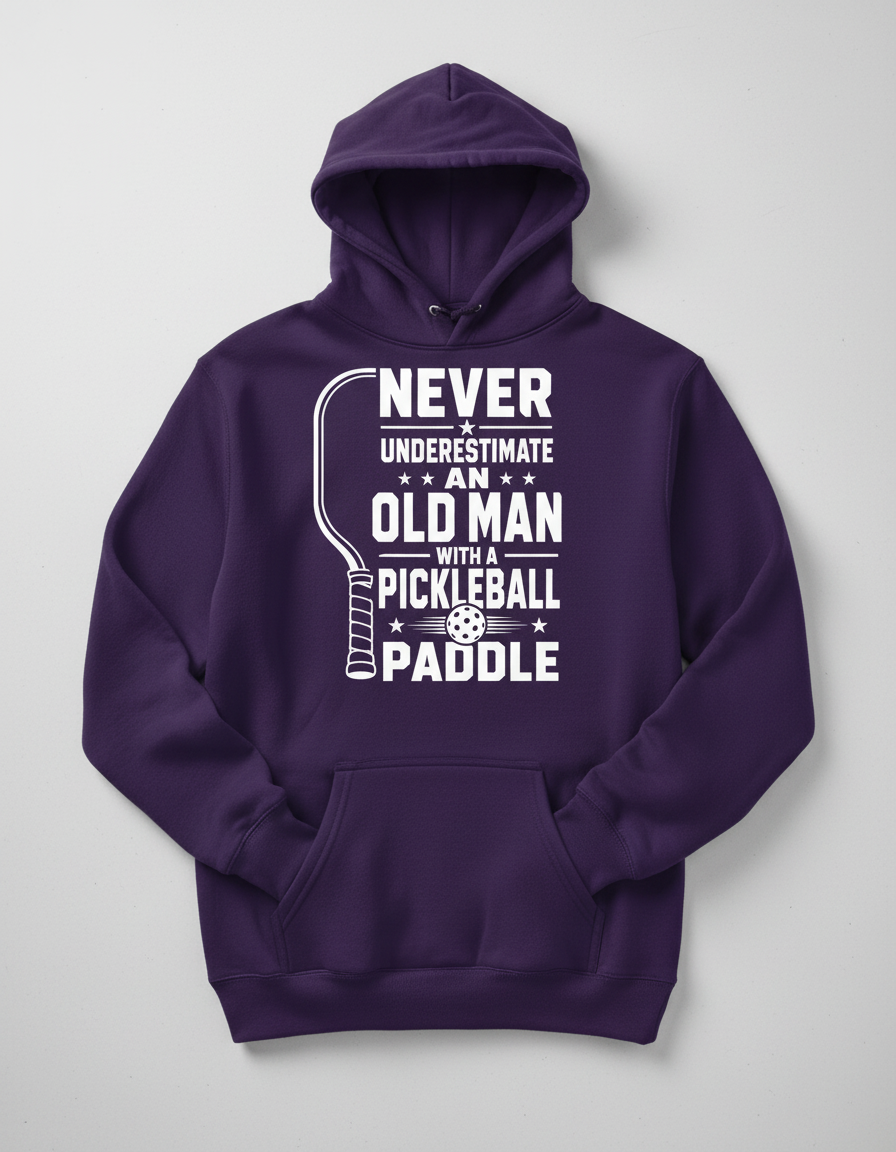 Never Underestimate An Old Man With A Pickleball Paddle Hoodie - Purple
