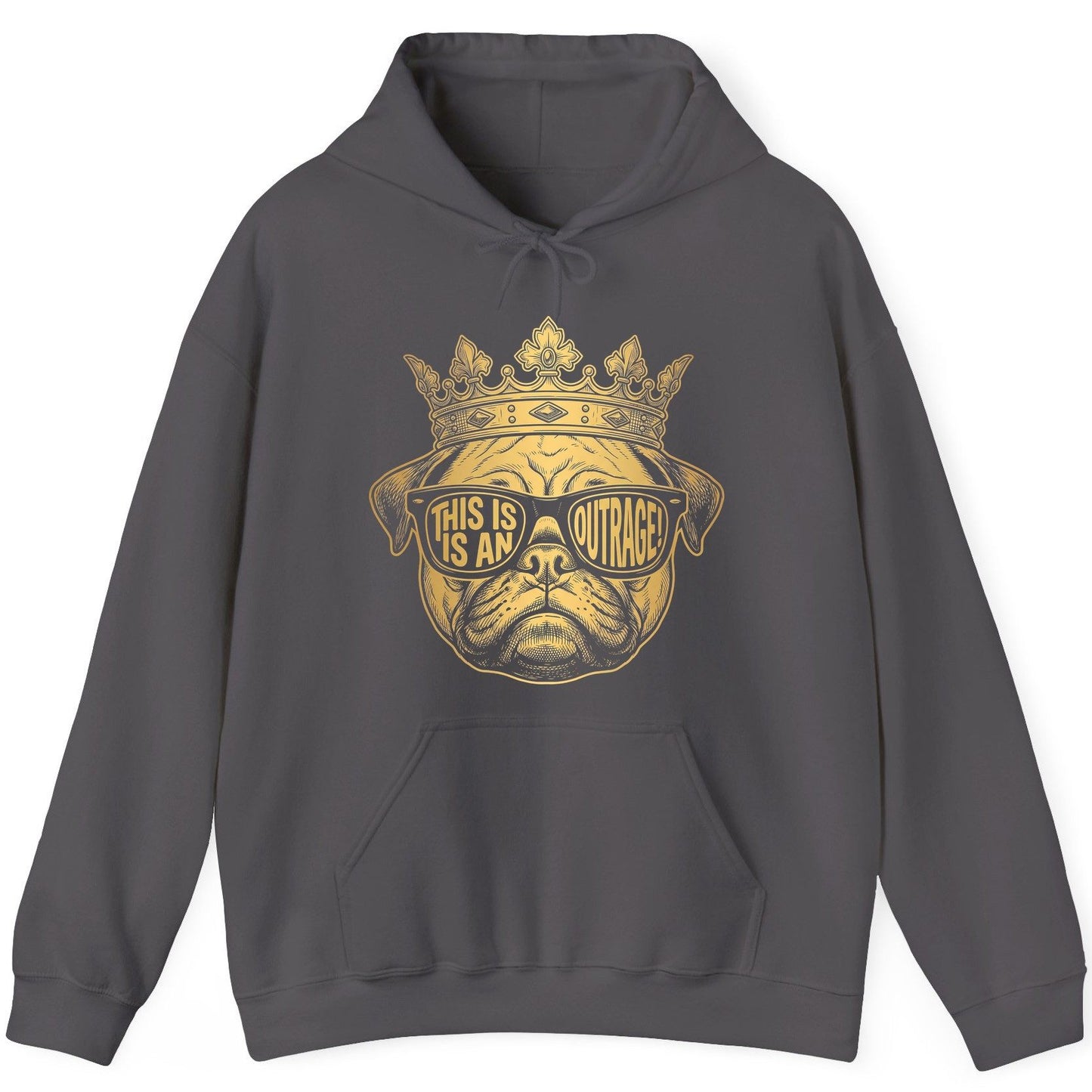 This Is An Outrage! Pug Hoodie Charcoal product mockup