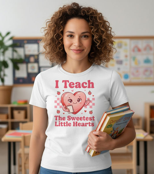 I Teach the Sweetest Little Hearts teacher T-Shirt White lifestyle mockup
