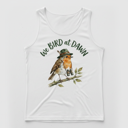 Watercolor Robin Birdwatcher with Hat and Binoculars Tank Top - product mockup - White